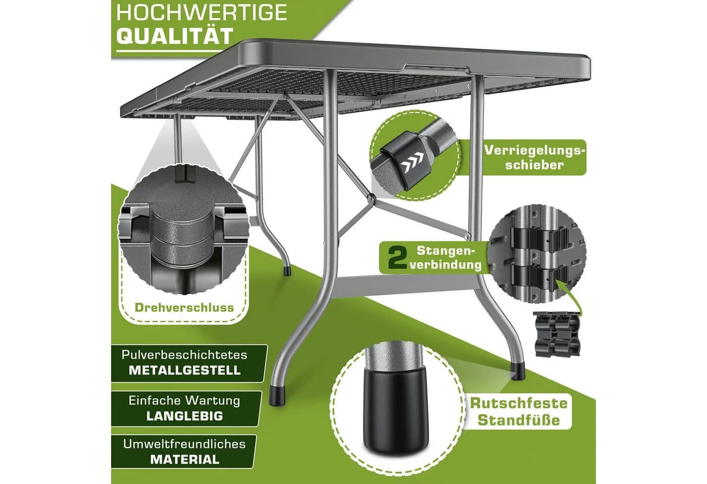 tillvex Gartentisch Klappbar Kunststoff 180x75cm - Bild 4