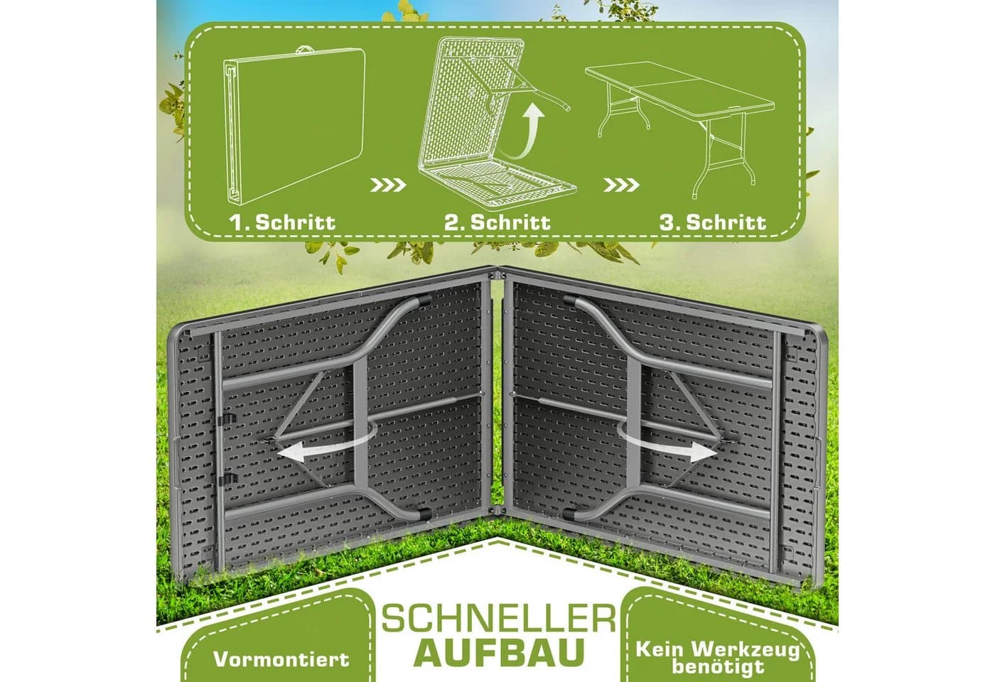 tillvex Gartentisch Klappbar Kunststoff 180x75cm - Bild 5