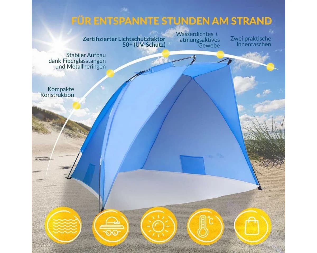 TRESKO Strandmuschel Pop Up Zelt UV Schutz 50+ Wasserdicht