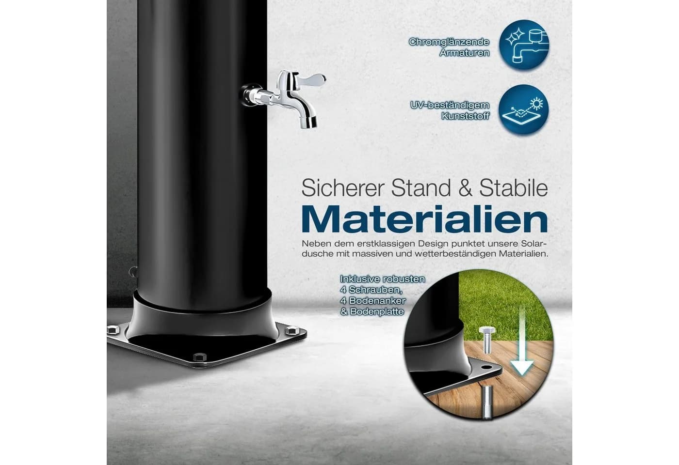 tillvex Solardusche 20L Schwarz UV-beständig mit Regenduschkopf - Bild 4