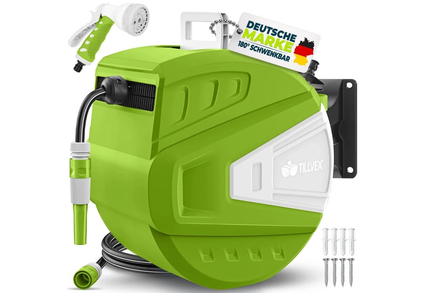 tillvex Schlauchtrommel mit Automatik-Aufwicklung und 9-fach Brause Grün - Bild 2