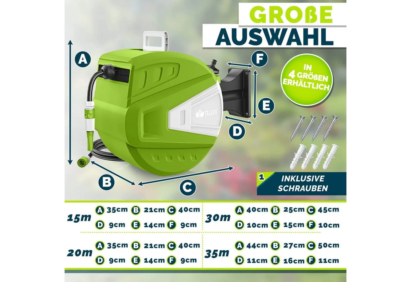tillvex Schlauchtrommel mit Automatik-Aufwicklung und 9-fach Brause Grün - Bild 3