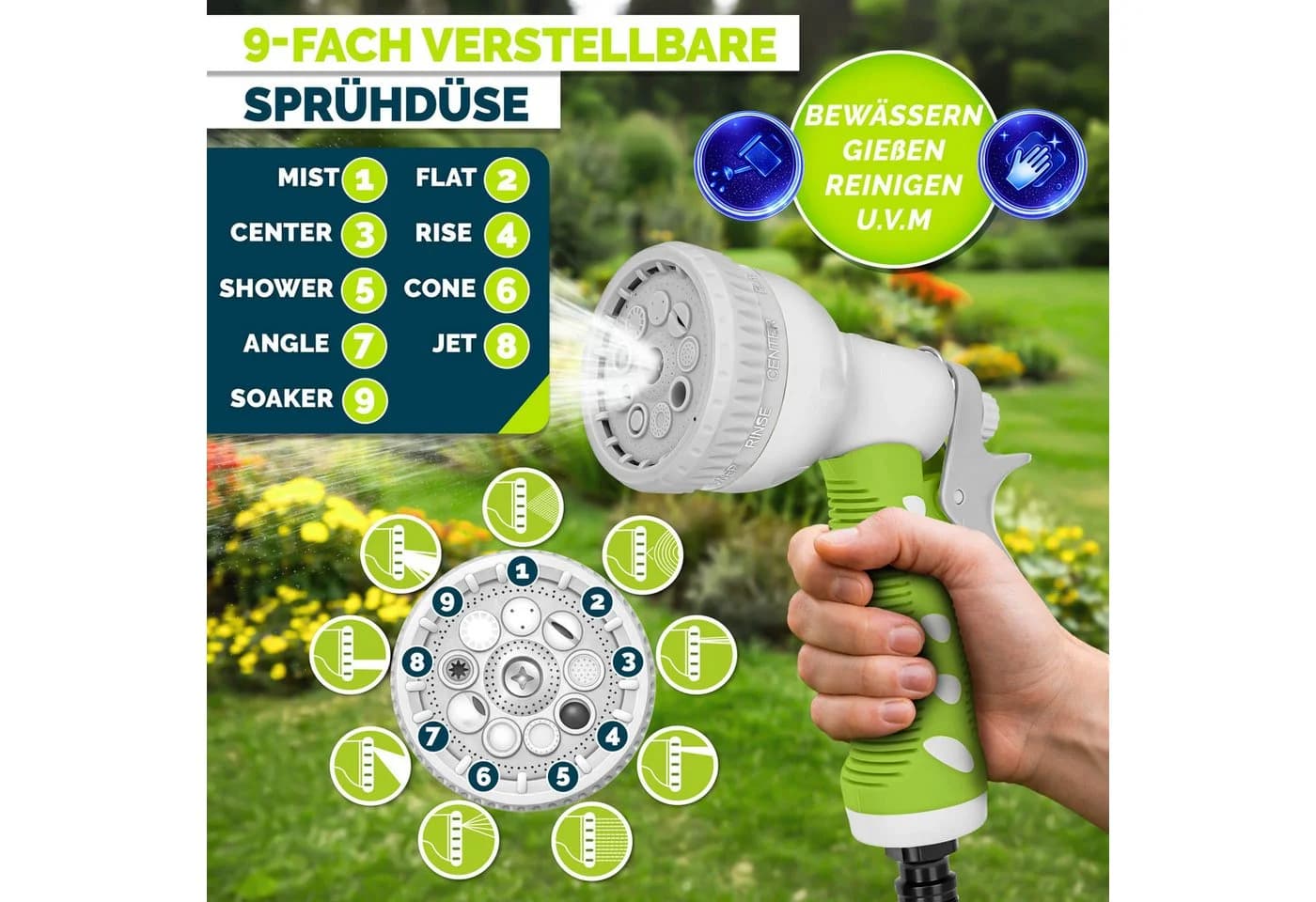 tillvex Schlauchtrommel mit Automatik-Aufwicklung und 9-fach Brause Grün - Bild 4