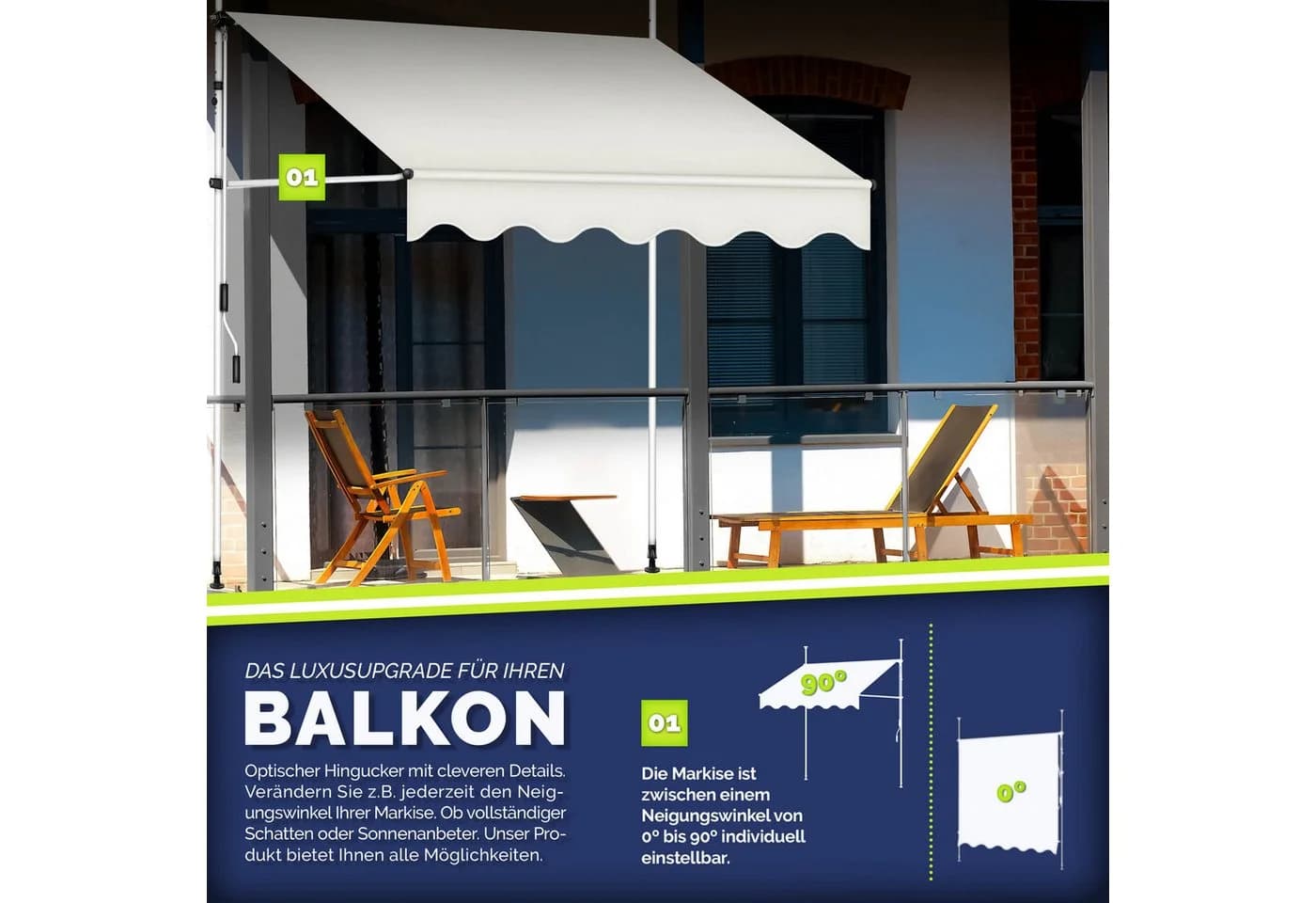 tillvex Klemmmarkise Balkonmarkise Beige Höhenverstellbar - Bild 3