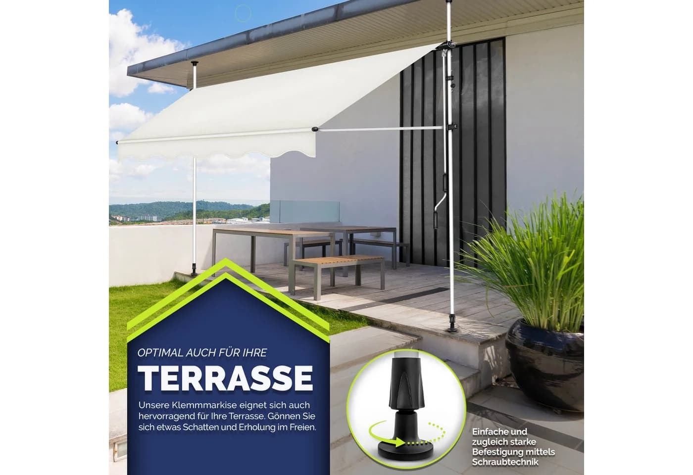 tillvex Klemmmarkise Balkonmarkise Beige Höhenverstellbar - Bild 4