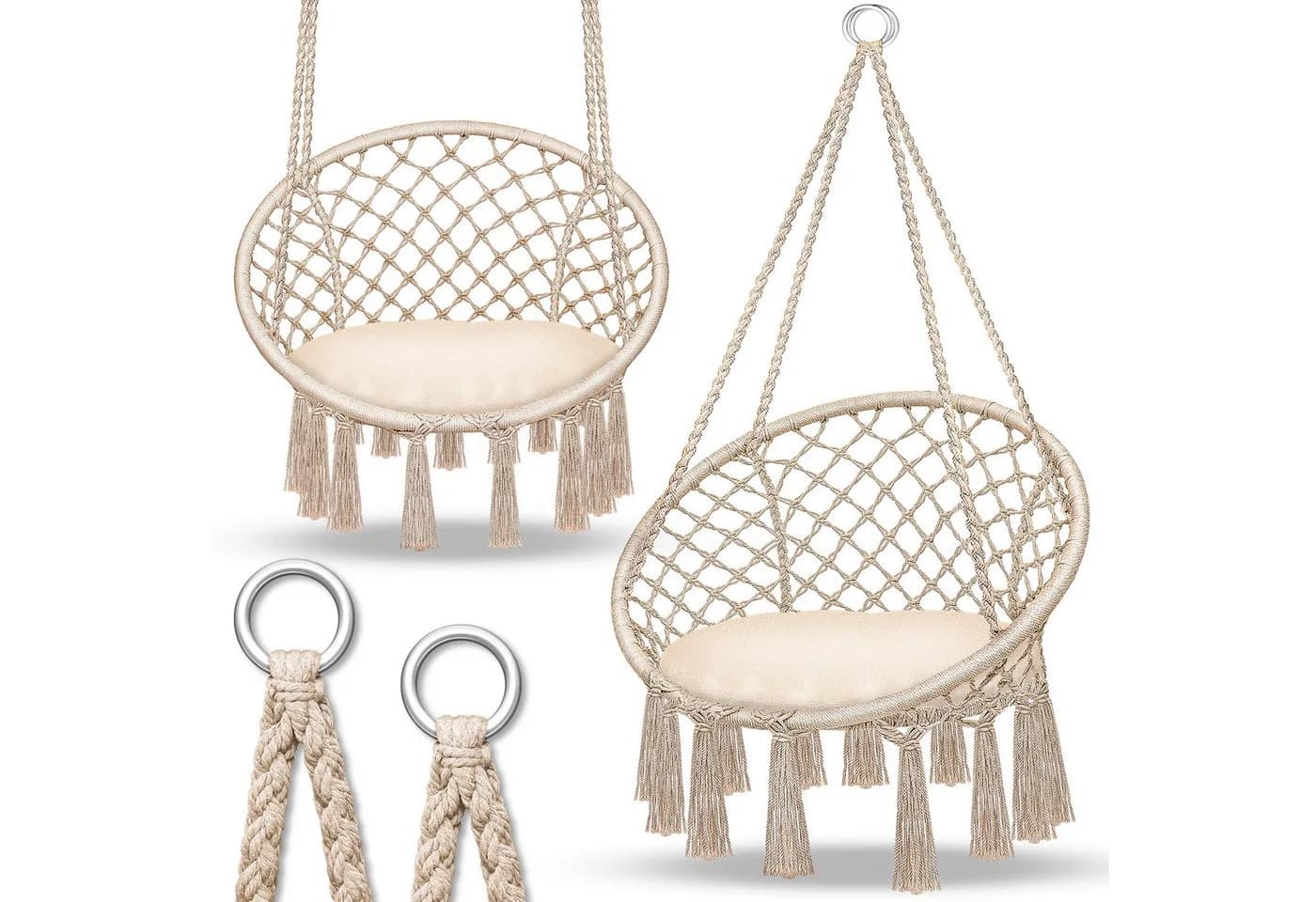 tillvex Hängesessel Beige mit Kissen Indoor Outdoor - Bild 2