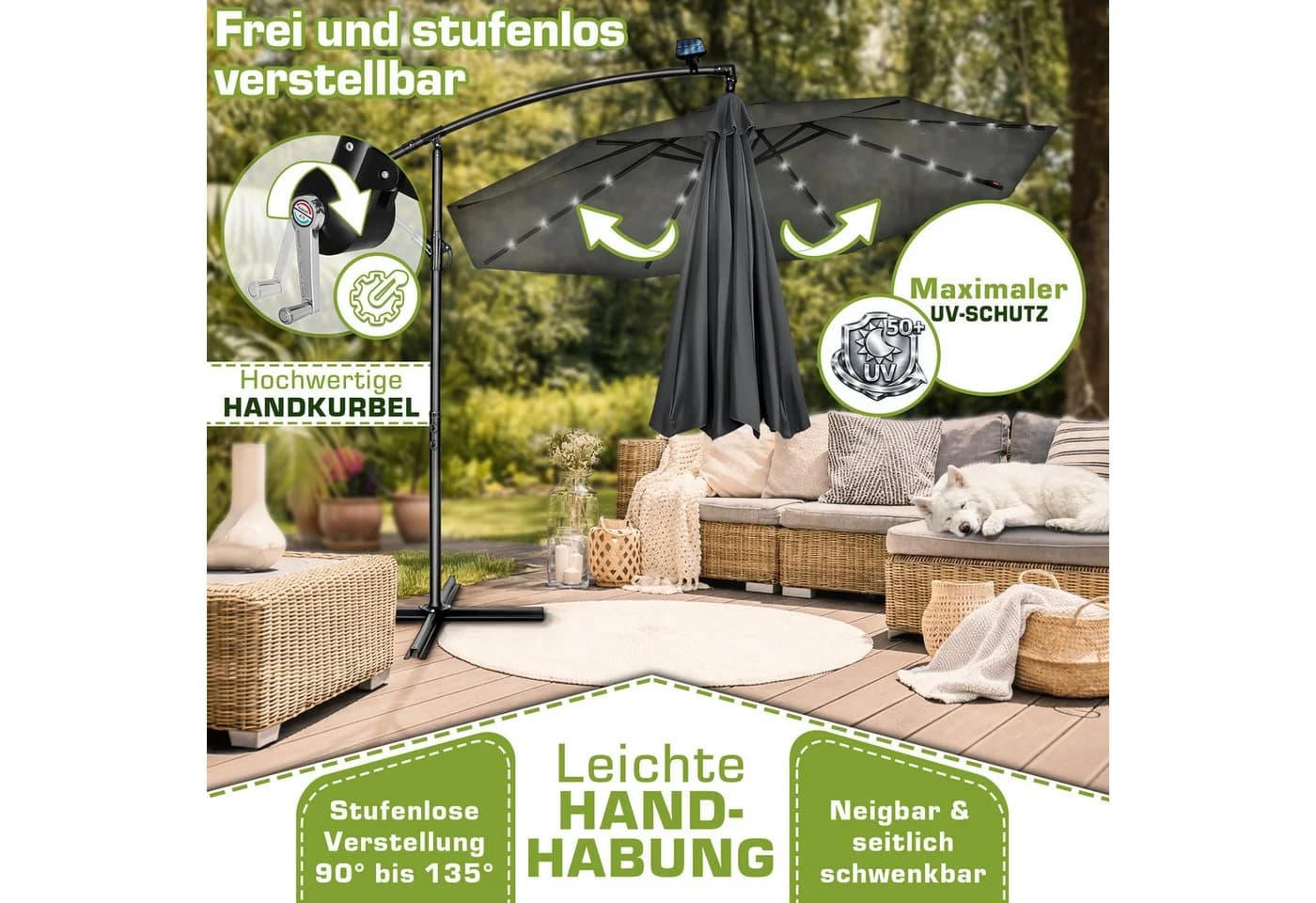tillvex Sonnenschirm LED Solar 3m Anthrazit Aluminium - Bild 3