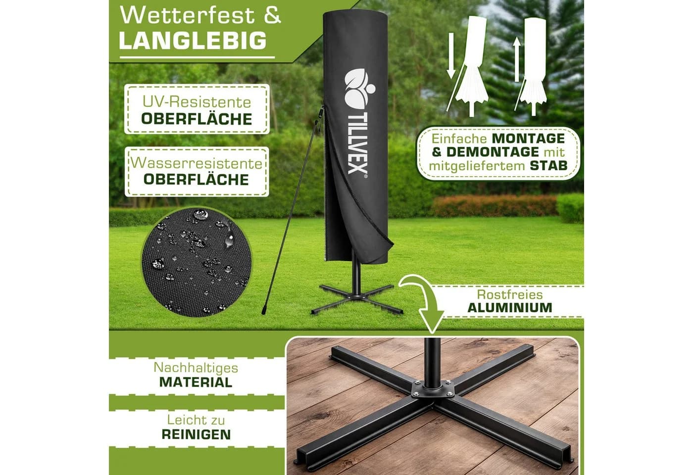 tillvex Sonnenschirm LED Solar 3m Anthrazit Aluminium - Bild 4