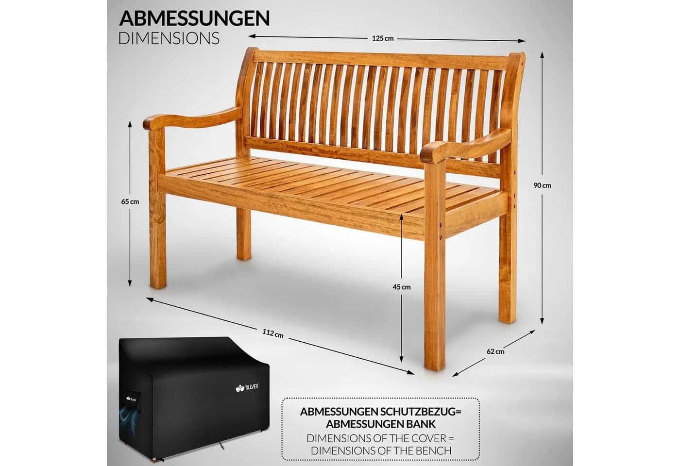 tillvex Gartenbank Massivholz Braun Wetterfest Parkbank - Bild 5