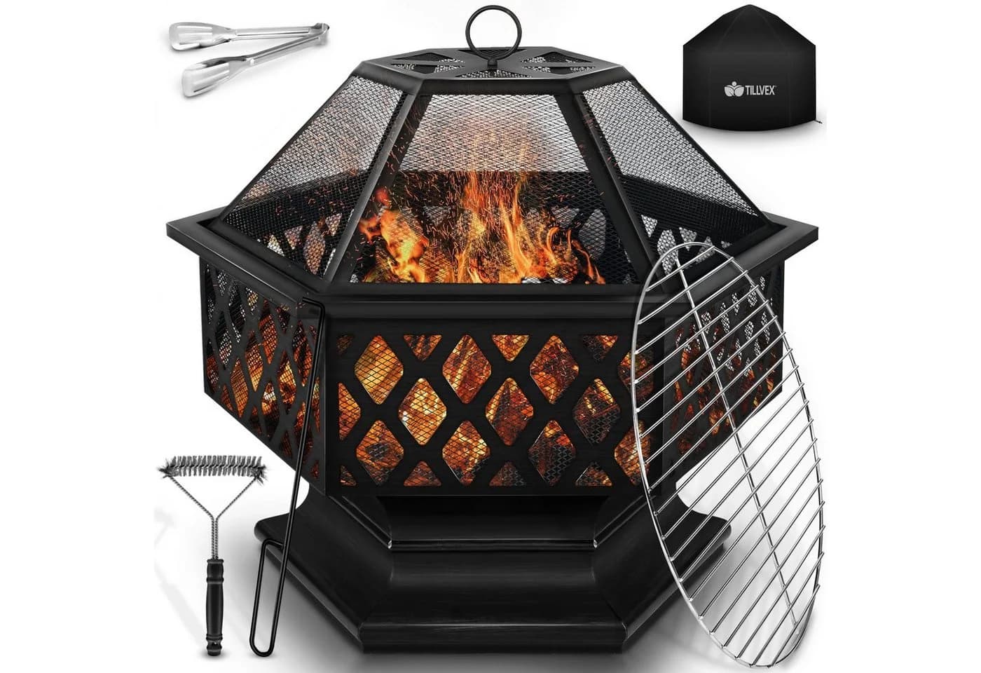 tillvex Feuerschale 4in1 Grill Feuerstelle mit Funkenschutz Schwarz - Bild 2