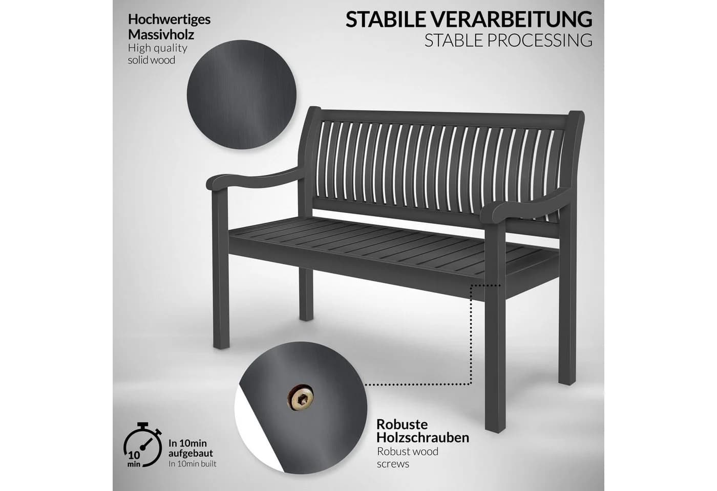 tillvex Gartenbank Massivholz Wetterfest Anthrazit - Bild 3