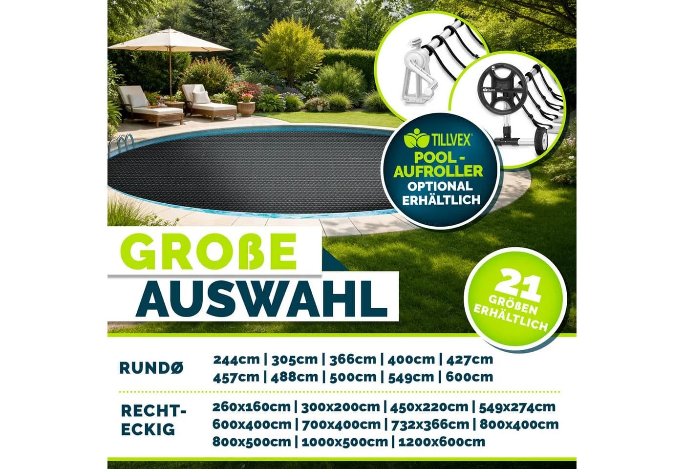 tillvex Pool Solarabdeckplane Schwarz 120 µm Solarfolie zuschneidbar
