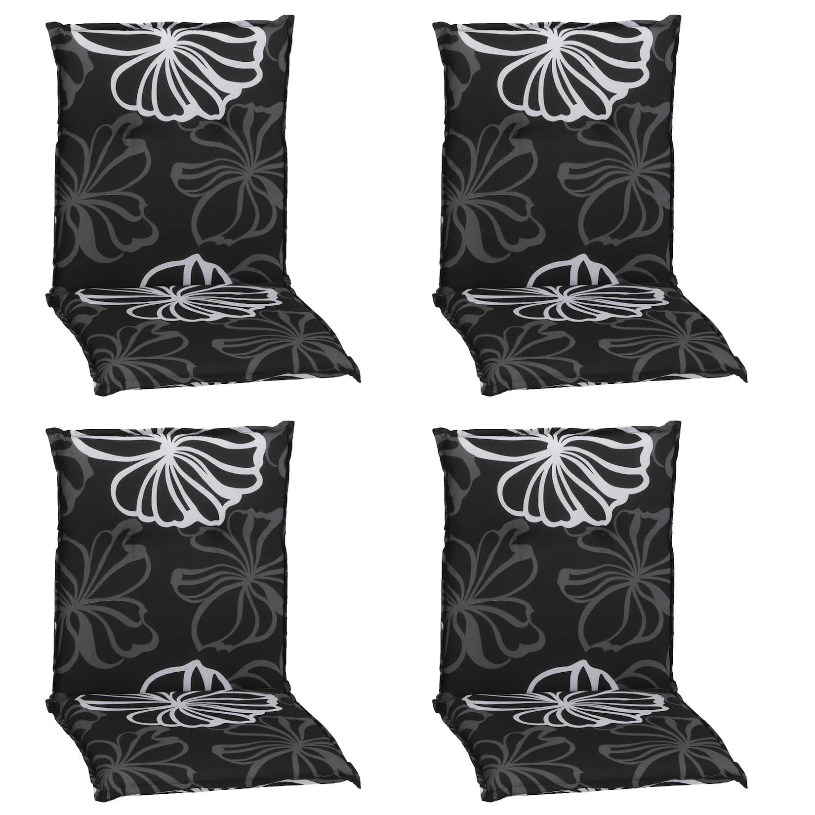 NYVI Gartenstuhl-Auflage Barcelona 4er Set Schwarz Black Flower