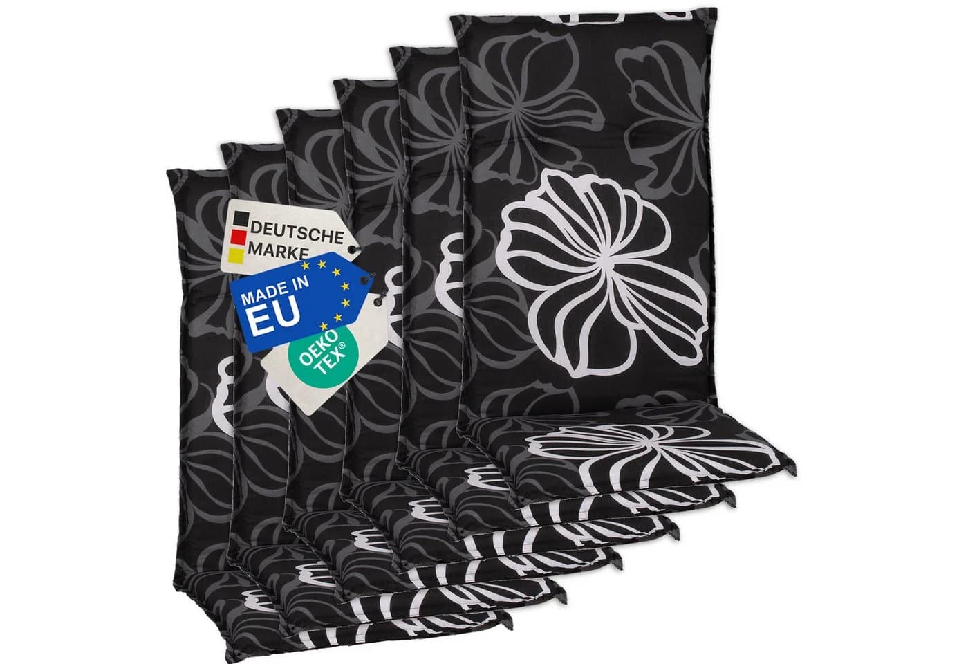 NYVI Barcelona Hochlehnerauflage 6er Set Schwarz Floral UV-fest - Bild 2
