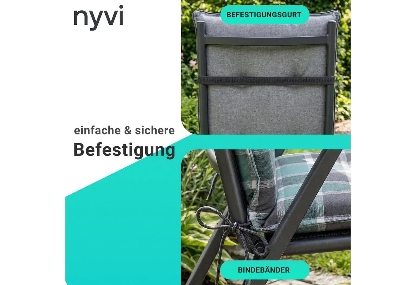 NYVI Barcelona Hochlehnerauflage 6er Set Schwarz Floral UV-fest - Bild 5