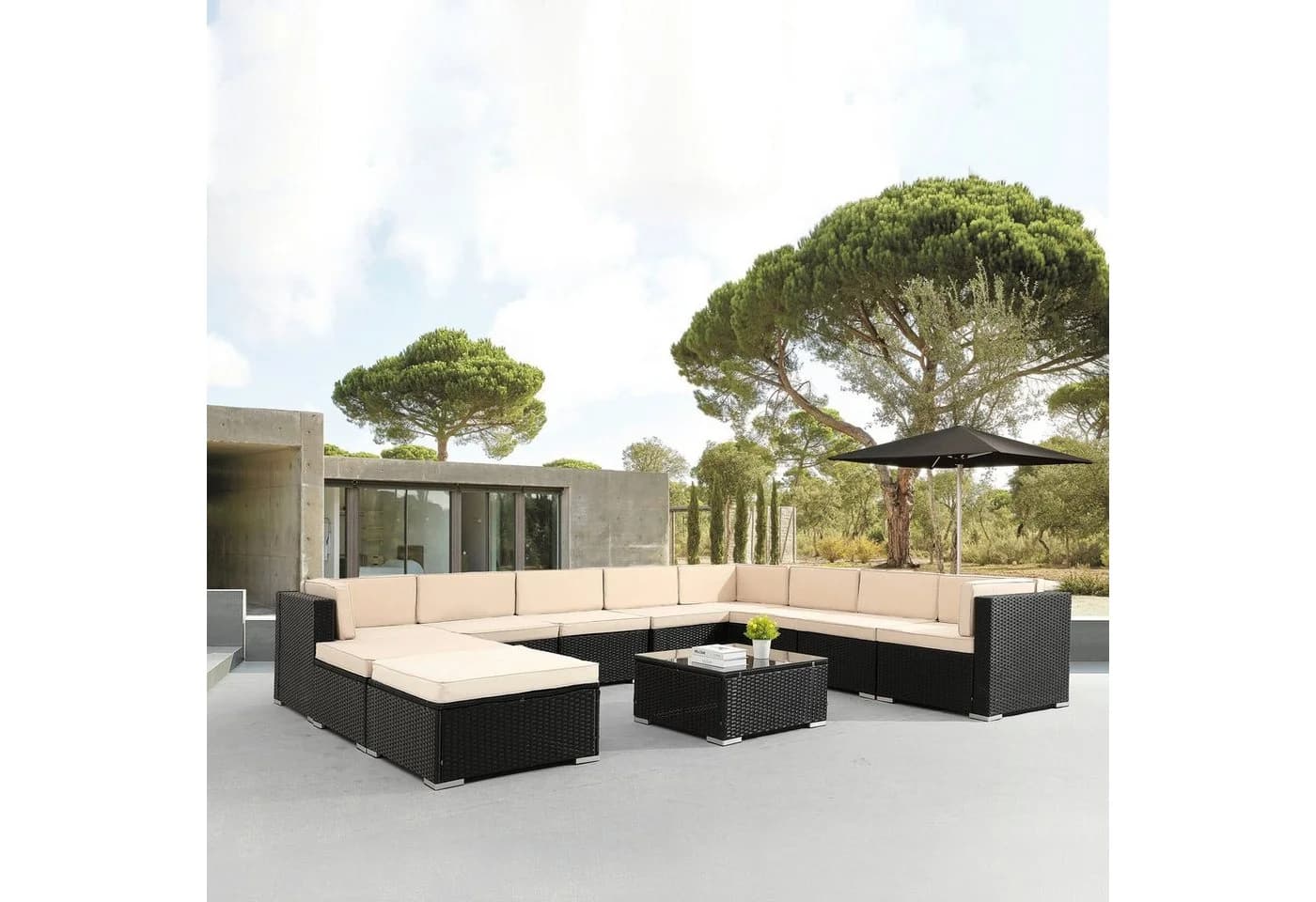 Arebos Loungesofa Polyrattan Cannes 10-tlg. Set mit Kissen - Bild 2