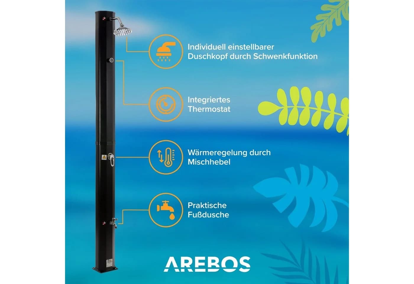 Arebos Solardusche 35L mit Thermometer & Fußdusche Schwarz/Gold/Silber - Bild 3