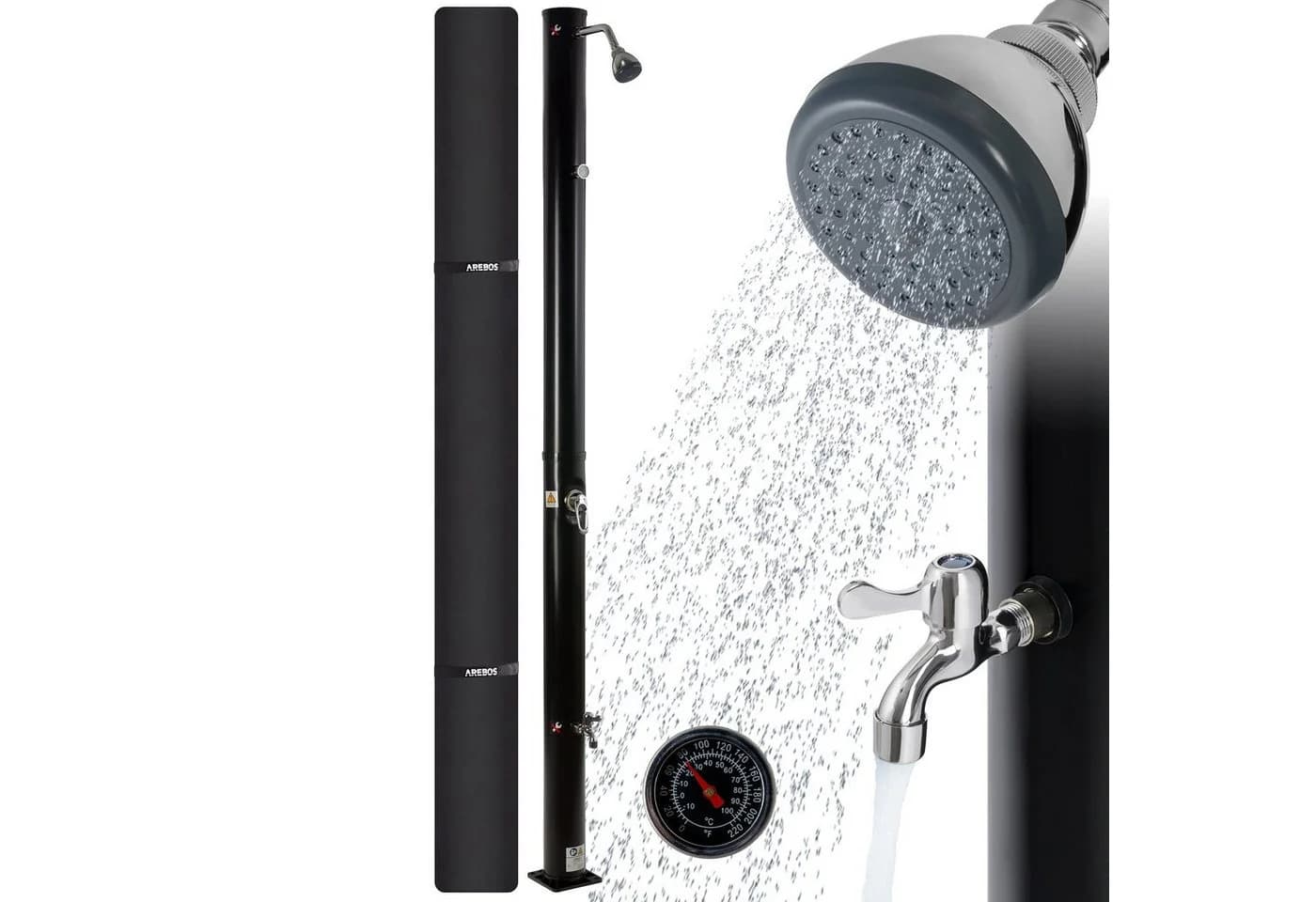 Arebos Solardusche 20L Schwarz mit Thermometer & Fußdusche - Bild 2