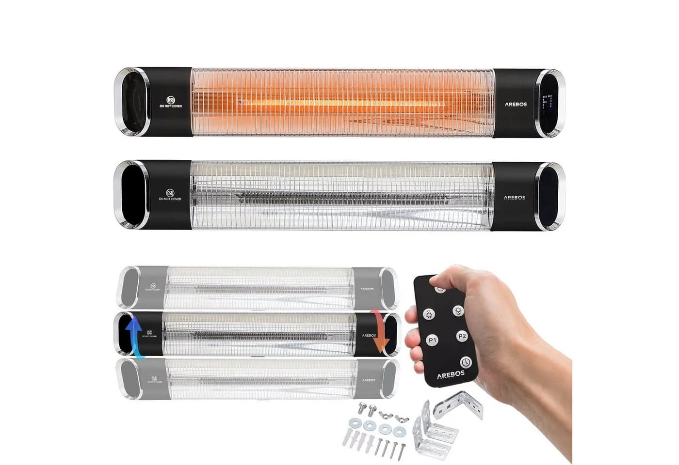 Arebos Heizstrahler 2000W mit Fernbedienung, 2 Leistungsstufen, 9 Heizstufen, IP65 - Bild 2