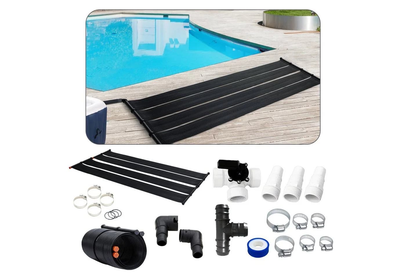 Arebos Pool-Solarheizung Schwarz Solarkollektor mit Bypass-Set