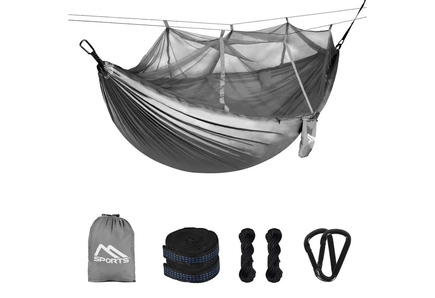 MSports® Hängematte mit Moskitonetz Grau Camping Outdoor