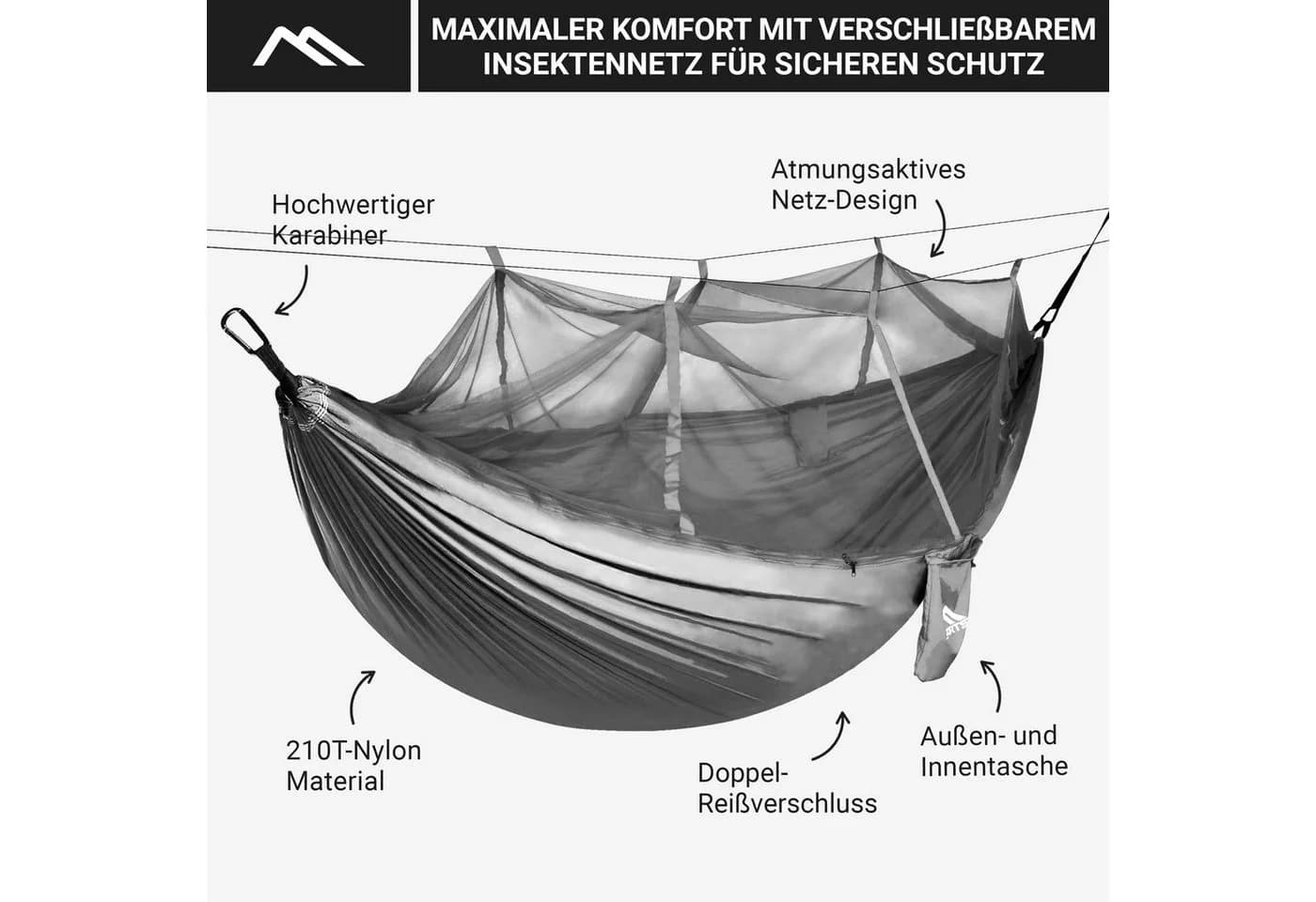 MSports® Hängematte mit Moskitonetz Grau Camping Outdoor - Bild 4