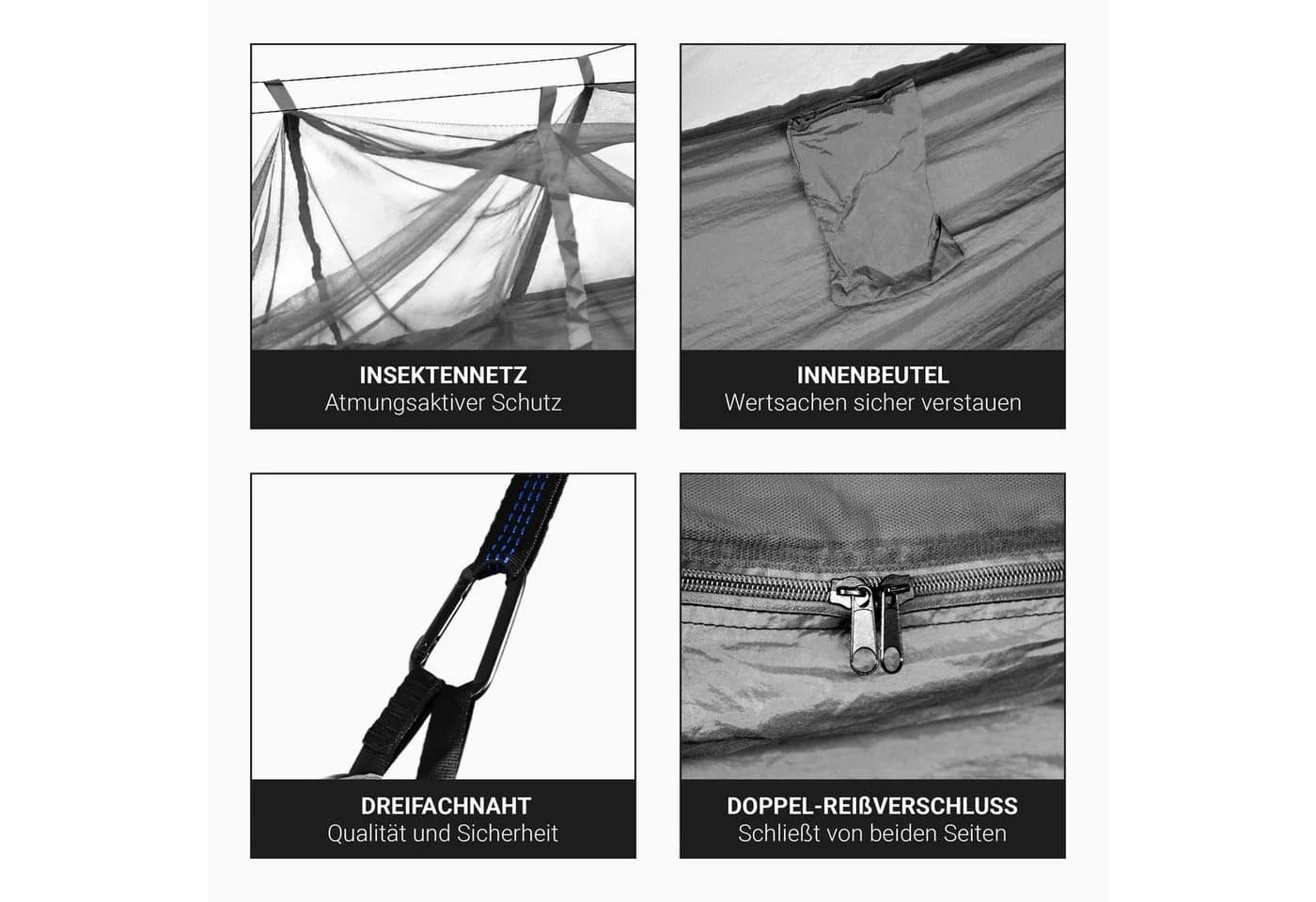 MSports® Hängematte mit Moskitonetz Grau Camping Outdoor - Bild 5