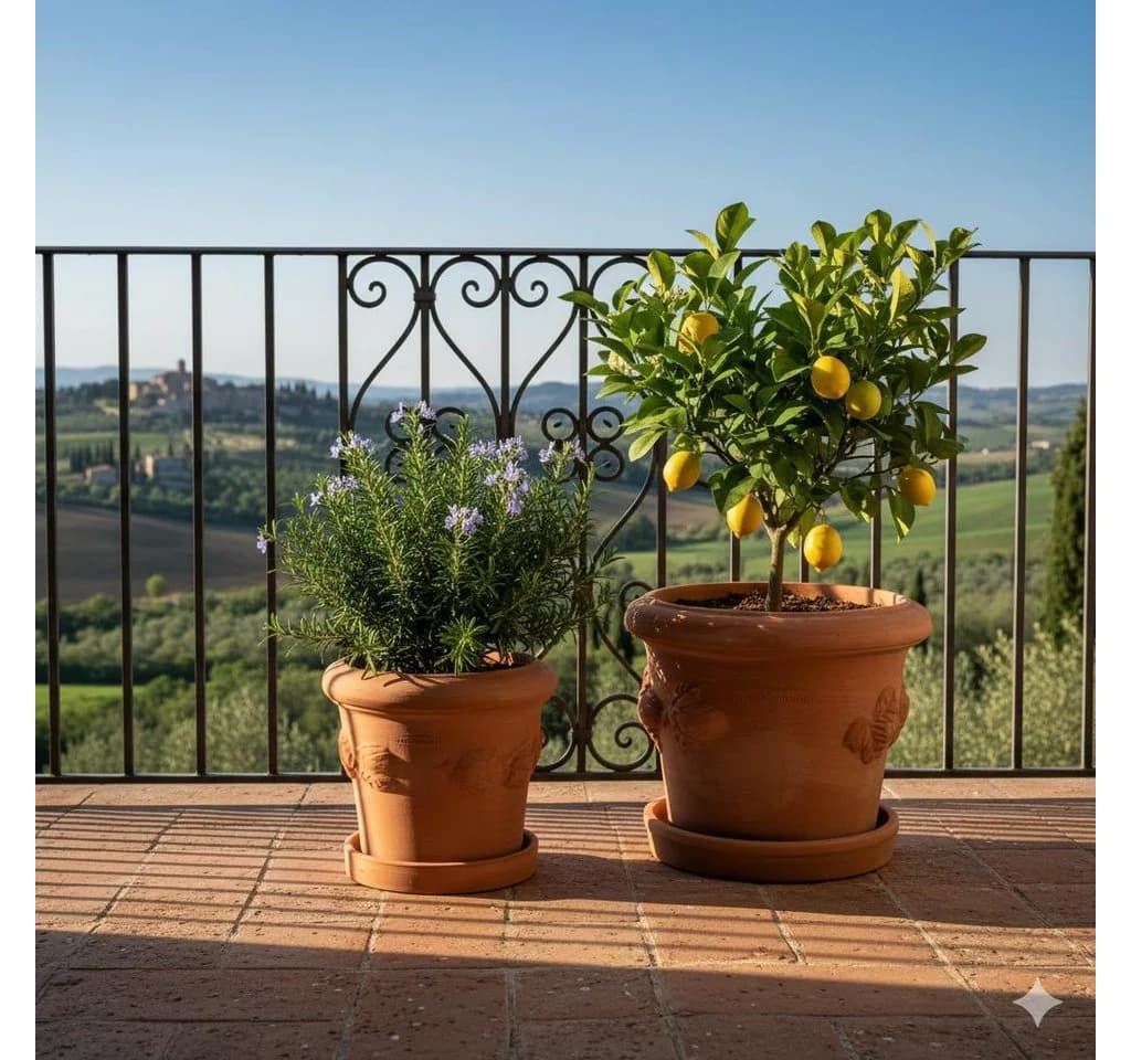 Teramico Blumentopf Terrakotta Limoni Toscana 30 mit Teller