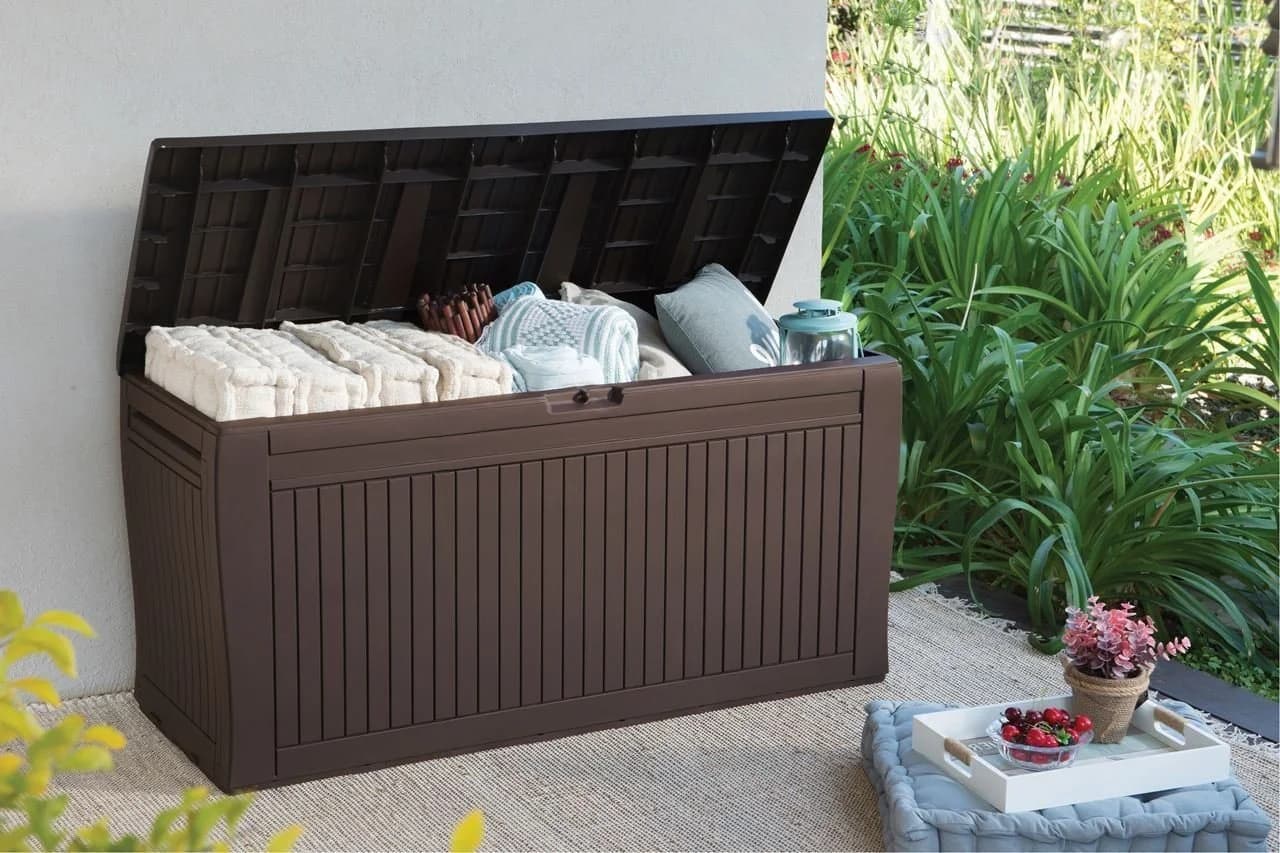 Keter Gartenbox Comfy 270L Braun Anthrazit Kunststoffbox mit Rollen - Bild 4