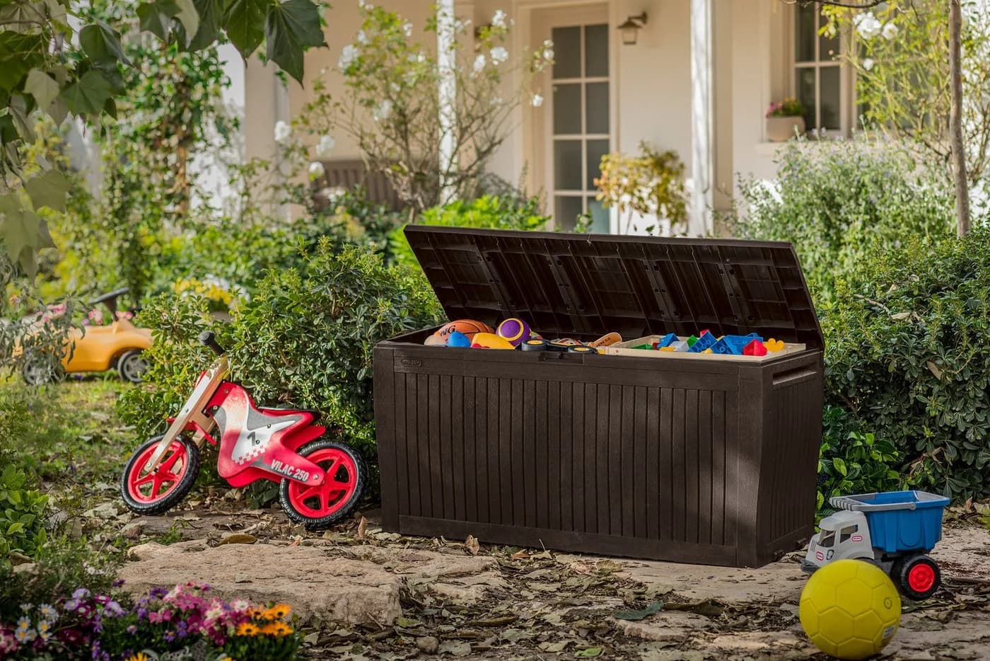 Keter Gartenbox Comfy 270L Braun Anthrazit Kunststoffbox mit Rollen - Bild 5