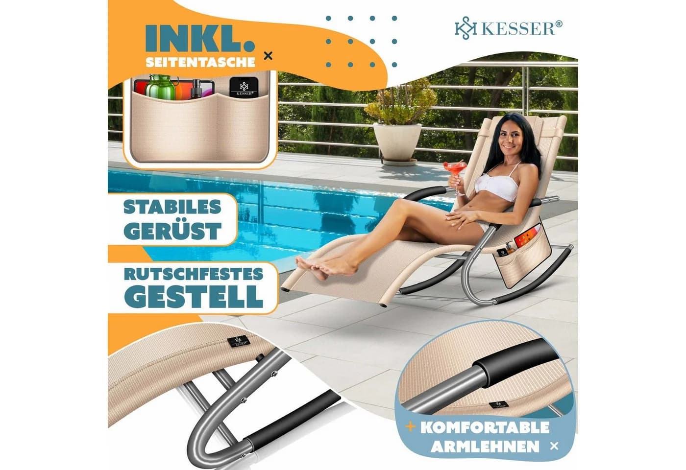 KESSER Sonnenliege Relaxliege Beige Wetterfest 150 kg - Bild 4