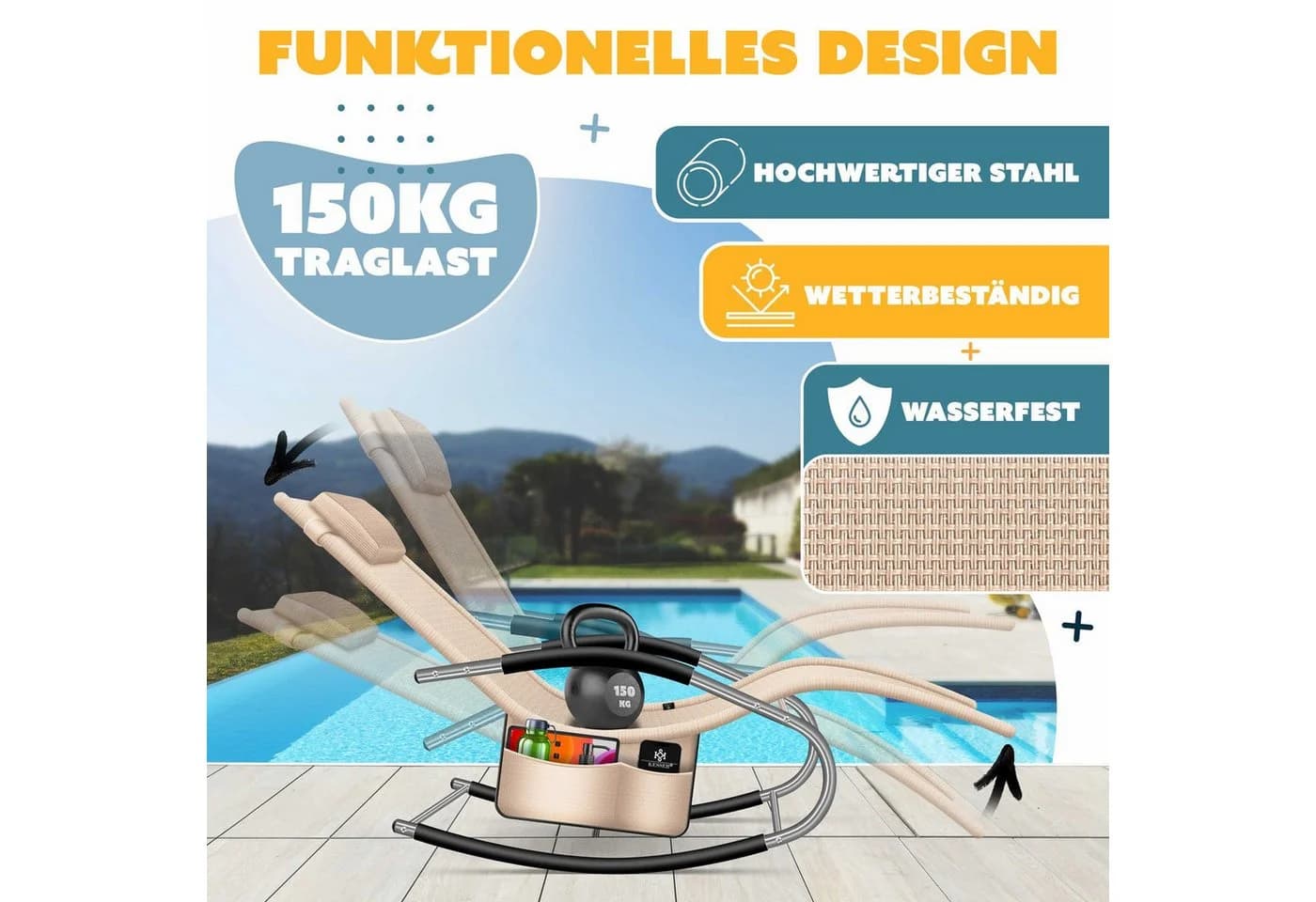 KESSER Sonnenliege Relaxliege Beige Wetterfest 150 kg - Bild 5