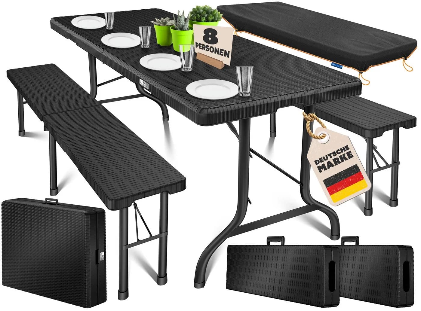 KESSER Bierzeltgarnitur 3-teilig Set Tisch & 2x Bank Schwarz Klappbar - Bild 3