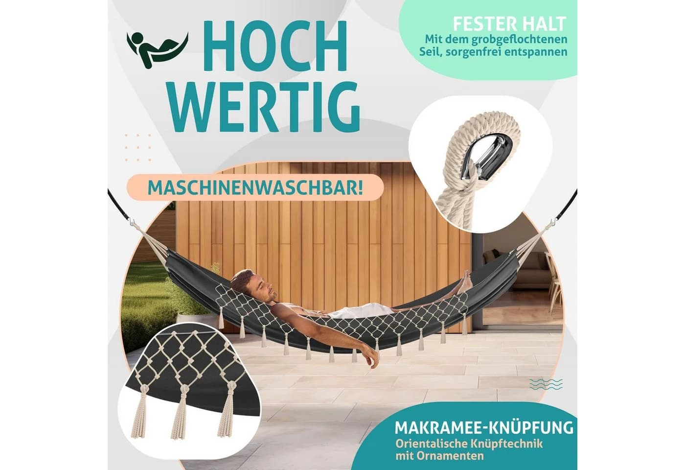 KESSER Hängematte Anthrazit 300kg Belastbar Inkl. Befestigung - Bild 4