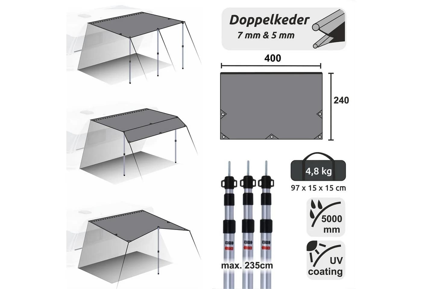 yourGEAR Sonnensegel 260x240 cm Beige mit Aluminiumstangen - Bild 4