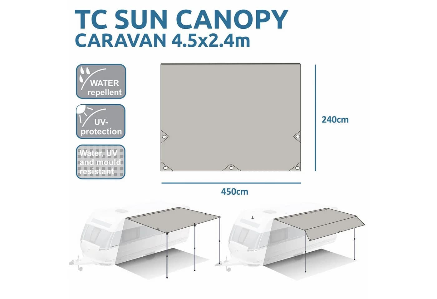 yourGEAR Caravan Tarp Sonnensegel Beige/Grau mit Teleskopstangen