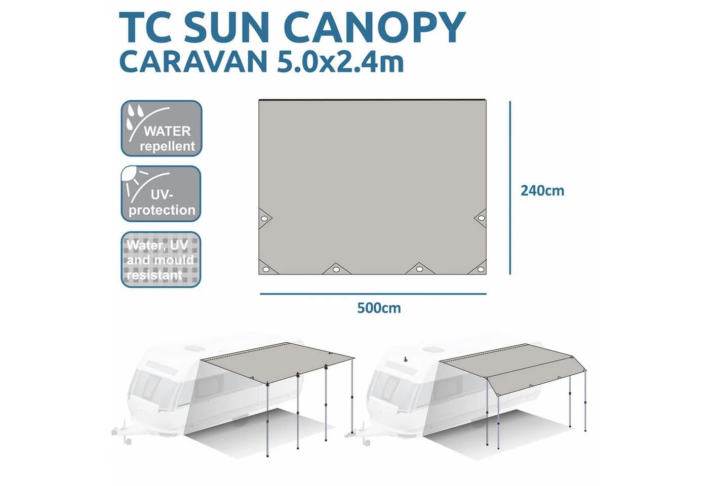yourGEAR Sonnensegel Caravan Tarp 500x240 Beige Aluminium