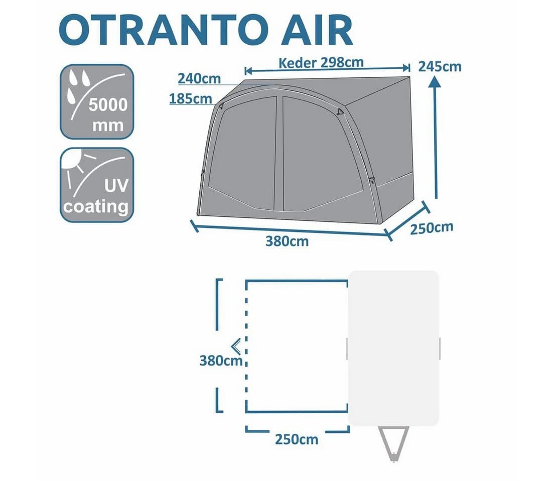 yourGEAR Otranto Air Sonnenvordach 380x250 cm aufblasbares Vorzelt