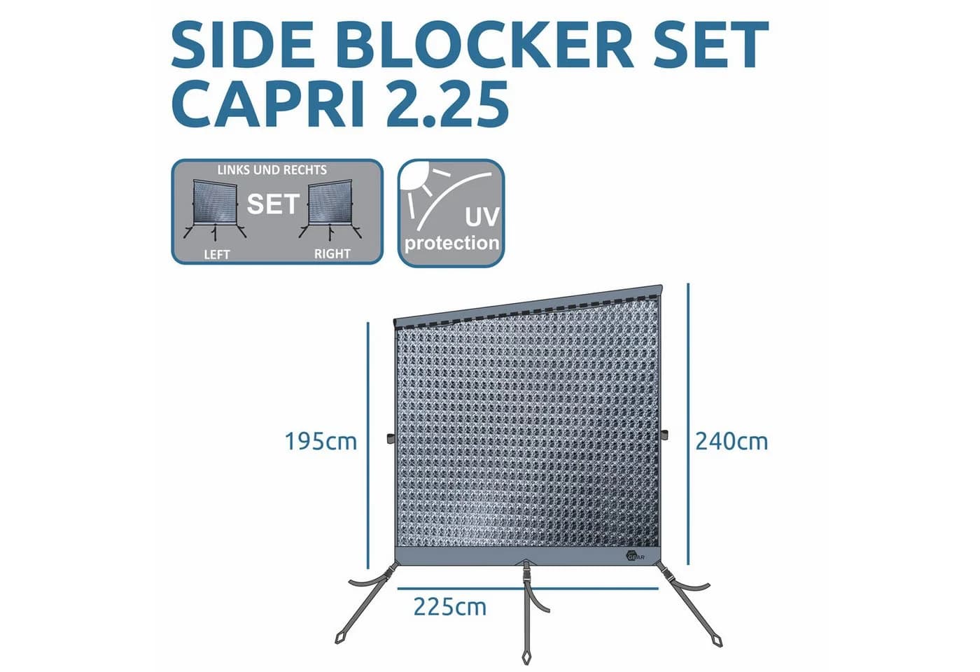 yourGEAR Capri Side Blocker Set 2x winddurchlässige Seitenwand grau
