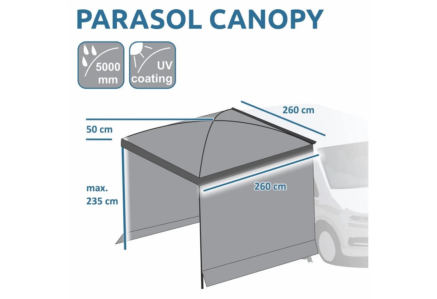 yourGEAR Sonnensegel Parasol Sonnendach Bulli Multivan Wohnmobil 2 Seitenwände