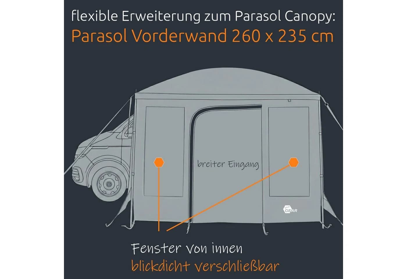 yourGEAR Vorderwand Parasol Sonnendach Grau UV 50+ - Bild 4