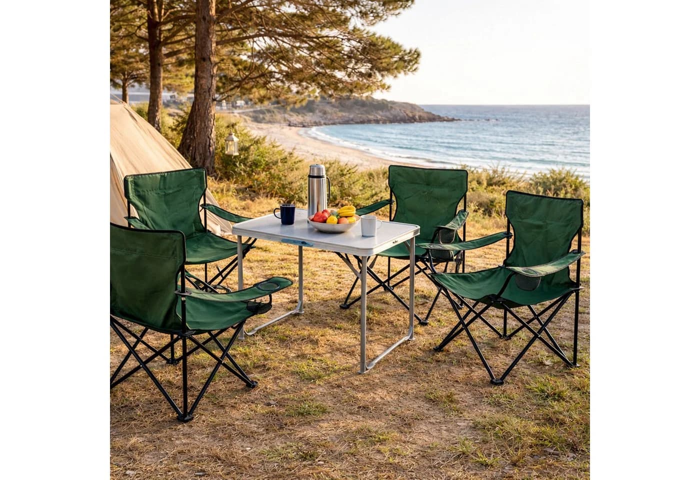 Mojawo Campingmöbel Set 5-tlg. Grün mit Tisch und 4 Stühlen
