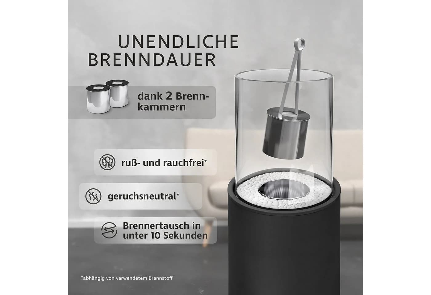 Monster24 Bio-Ethanol Standkamin Schwarz Anthrazit Indoor Outdoor - Bild 3