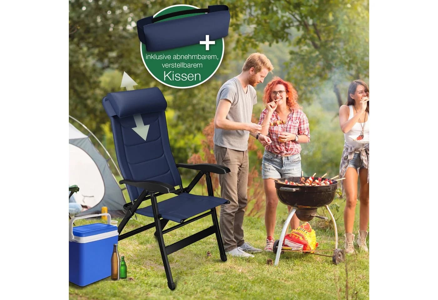 ELONEO Gartenstuhl mit Liegefunktion, 6-fach verstellbar, blau, klappbar - Bild 4