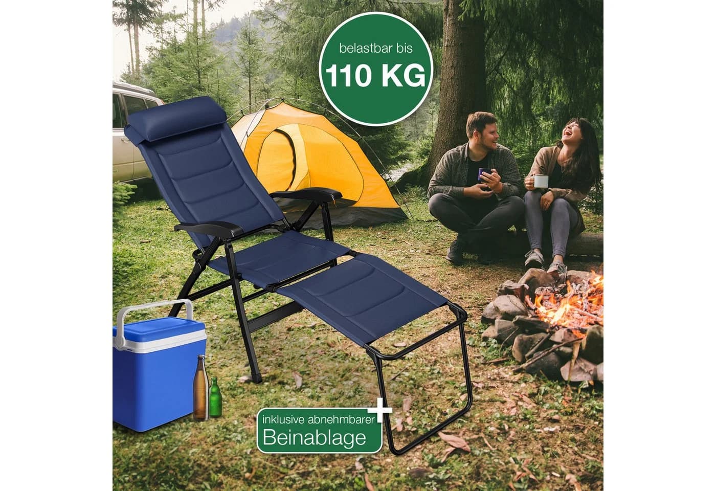 ELONEO Gartenstuhl mit Liegefunktion, 6-fach verstellbar, blau, klappbar - Bild 5