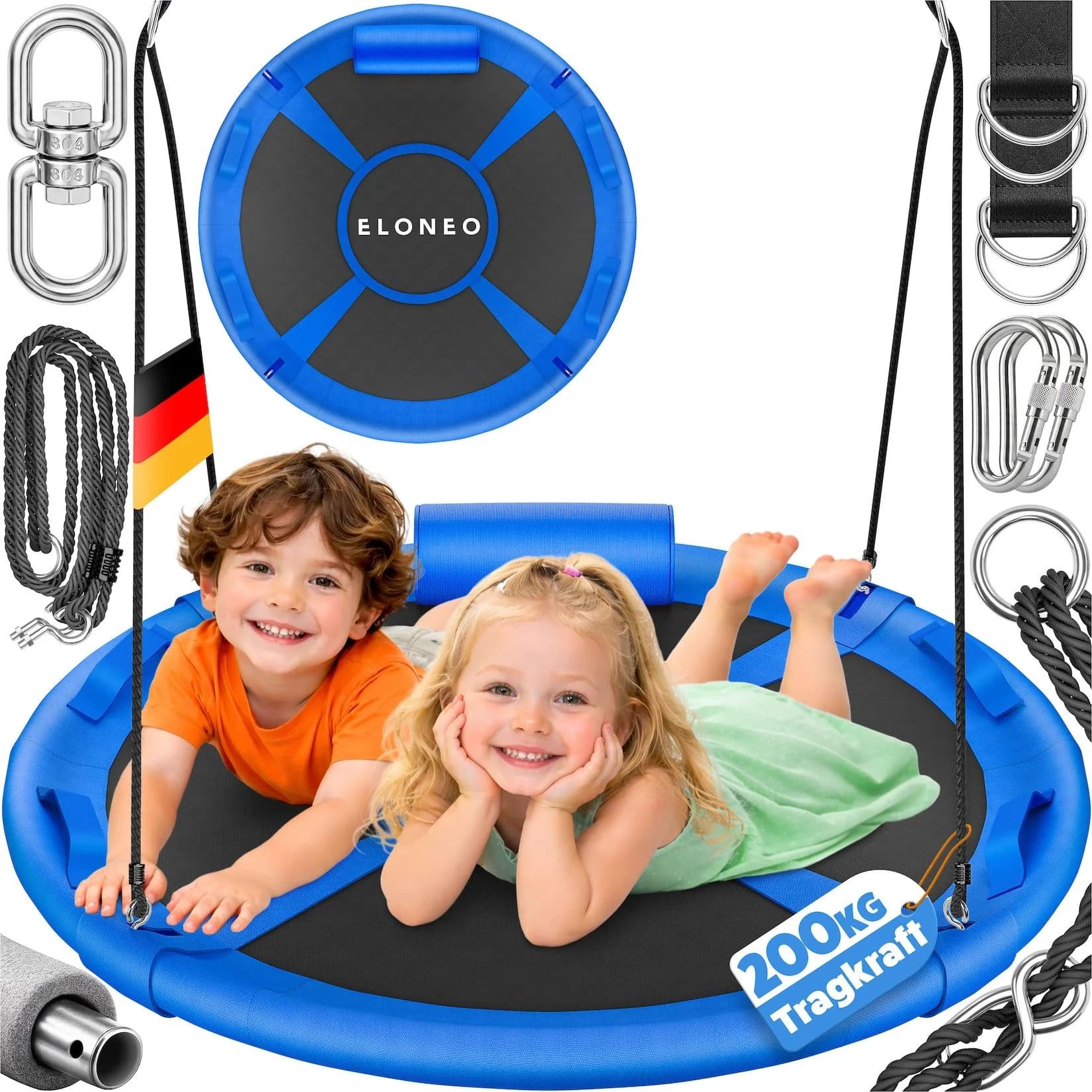 ELONEO Nestschaukel Outdoor Indoor Blau 90cm mit Kissen