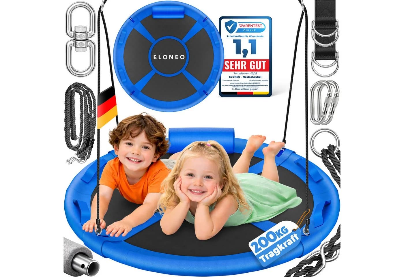 ELONEO Nestschaukel Outdoor Indoor Blau 90cm mit Kissen - Bild 3