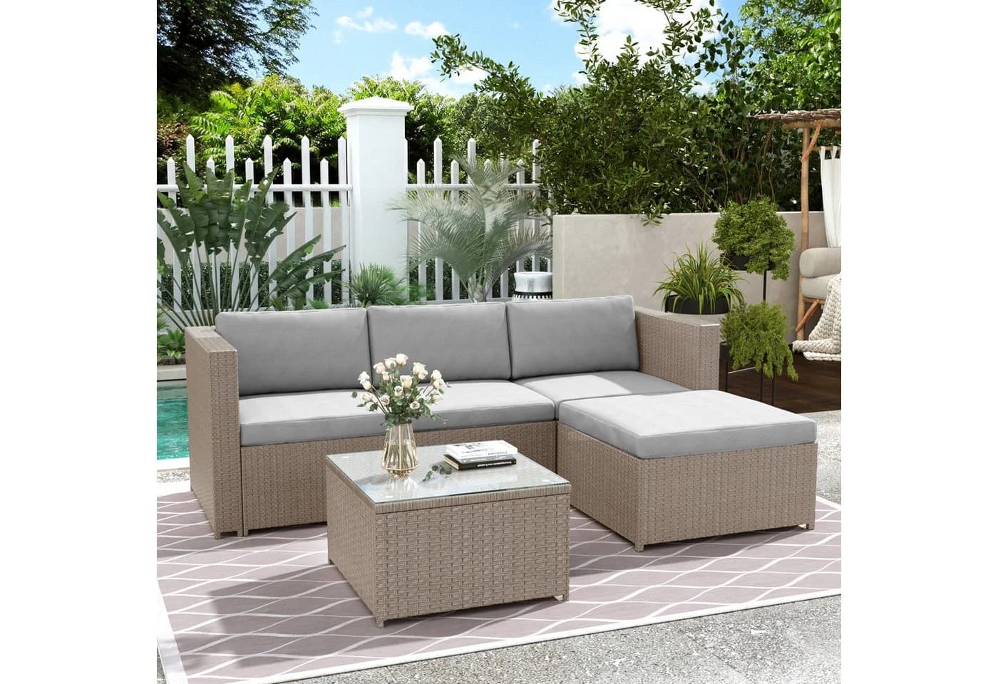 Flieks Gartenlounge-Set 2-tlg. Polyrattan Khaki - Bild 2