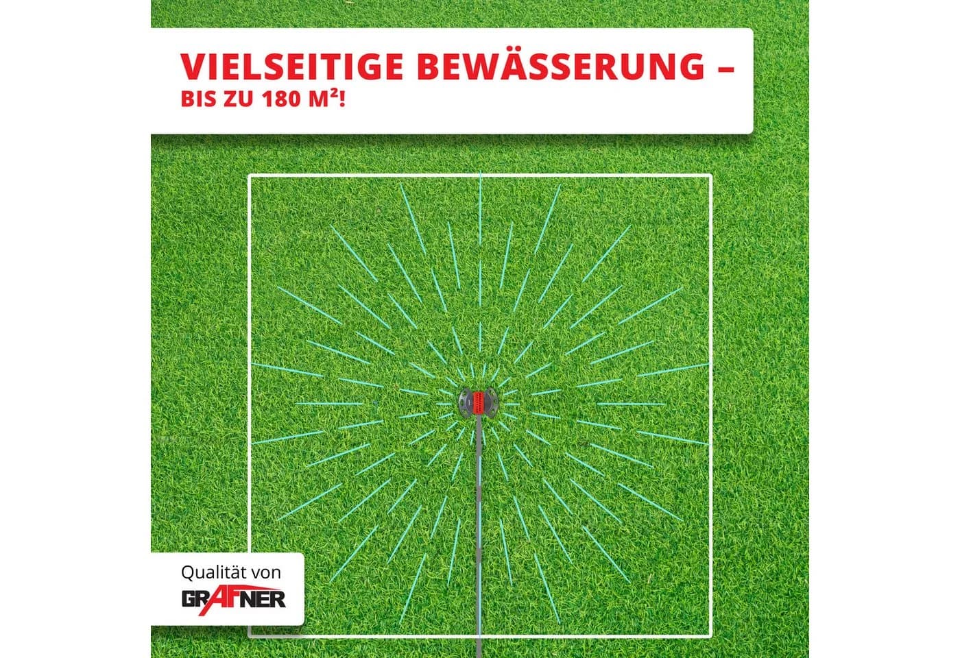Grafner Rasensprenger Viereckregner mit einstellbarer Reichweite bis 180 m²