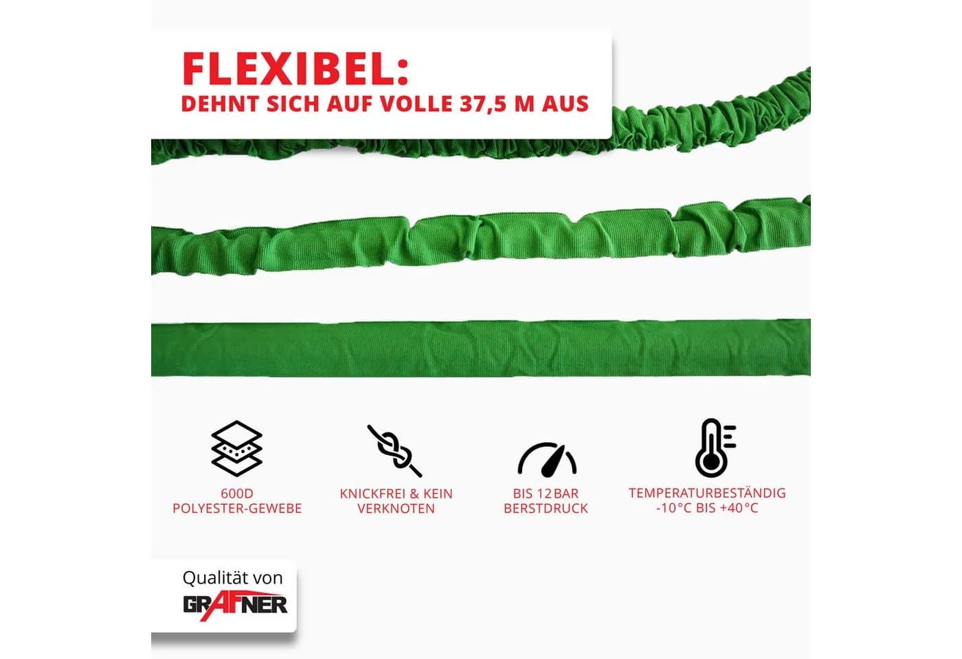 Grafner Dehnbarer Gartenschlauch 37,5 m mit Multifunktionsbrause - Bild 5